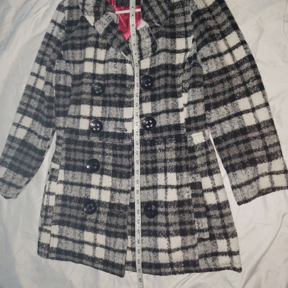 Rue 21 Black and white pea coat Medium with pink interlining - Picture 8 of 8